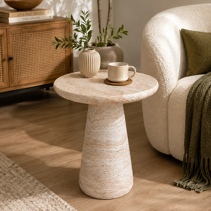 Faux Travertine Cone-Shaped Side Table