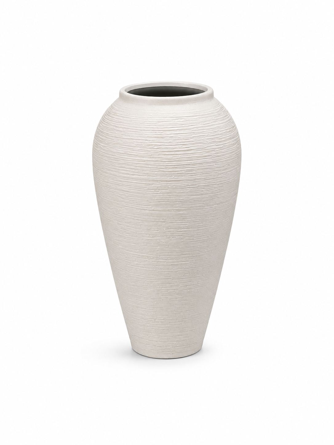 White Ribbed Ceramic Vase-Large