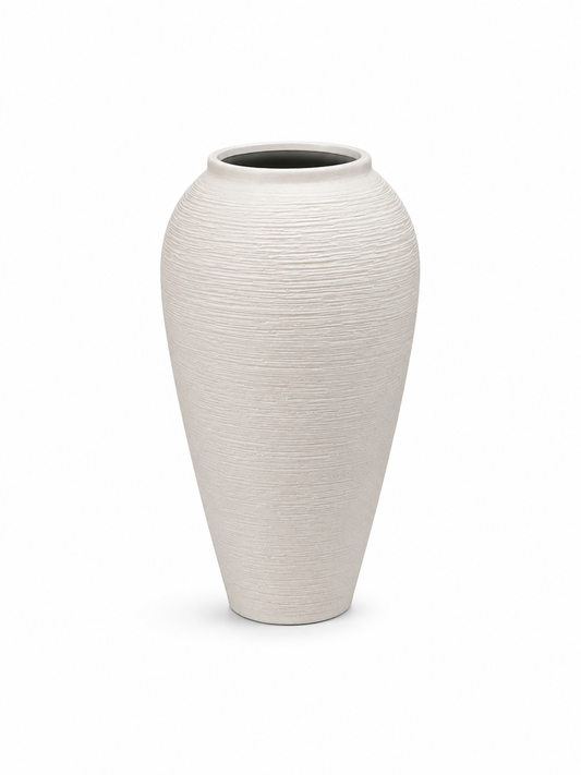 White Ribbed Ceramic Vase-Large