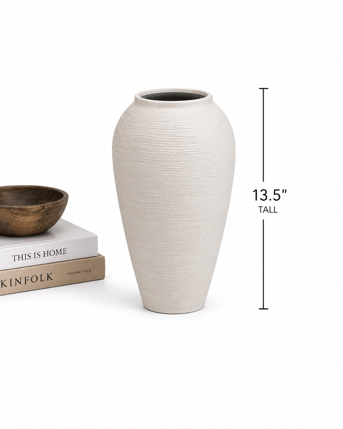 White Ribbed Ceramic Vase-Large