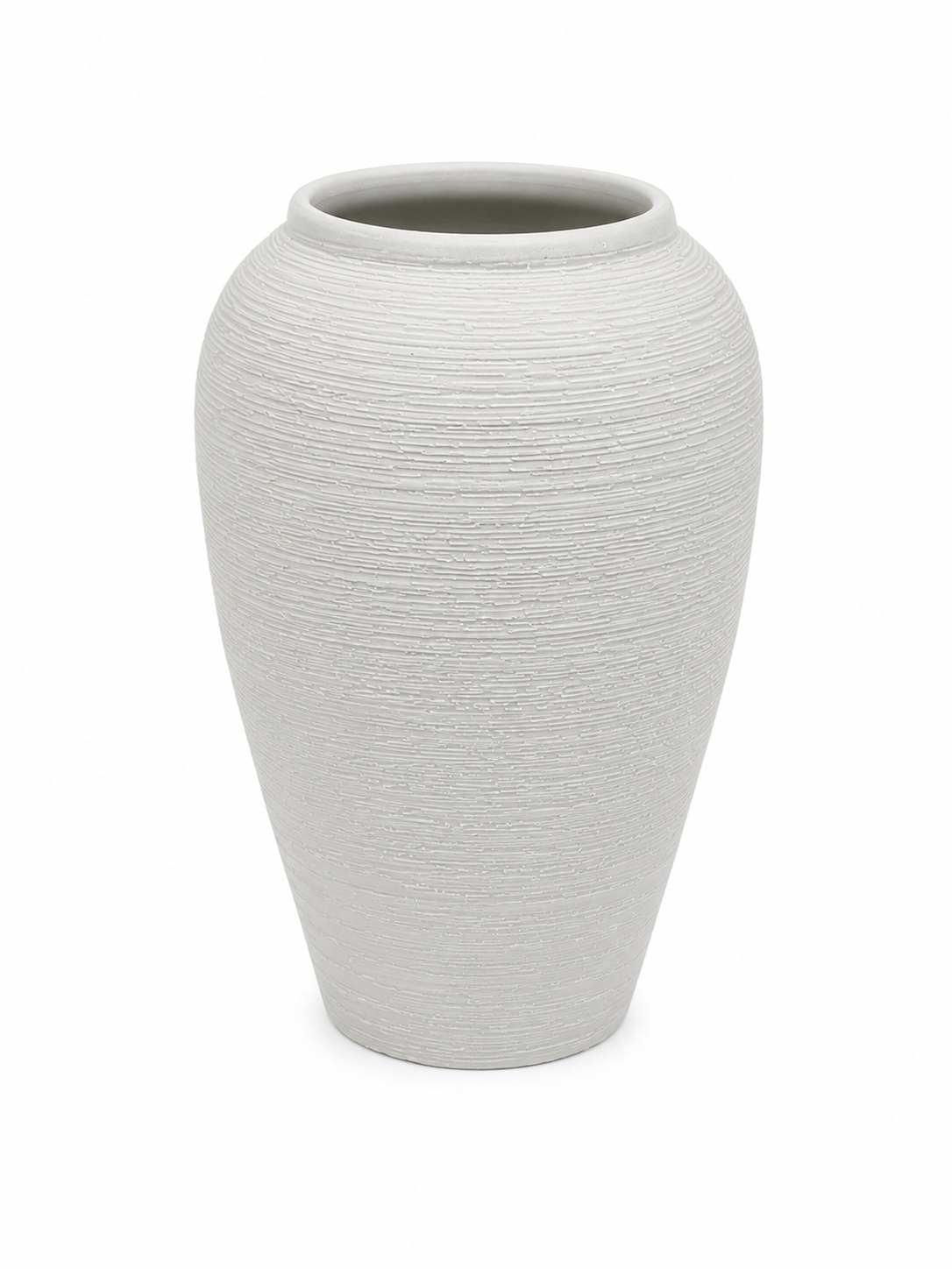 White Ribbed Ceramic Vase-Medium