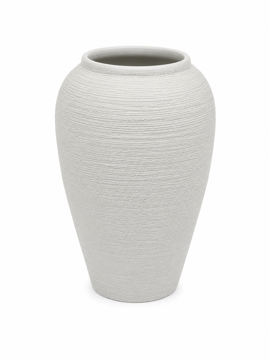 White Ribbed Ceramic Vase-Medium