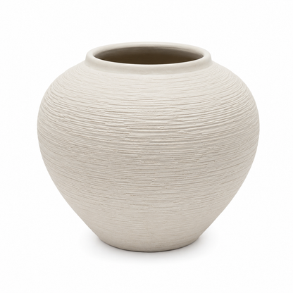 White Ribbed Ceramic Vase-Small