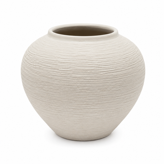 White Ribbed Ceramic Vase-Small