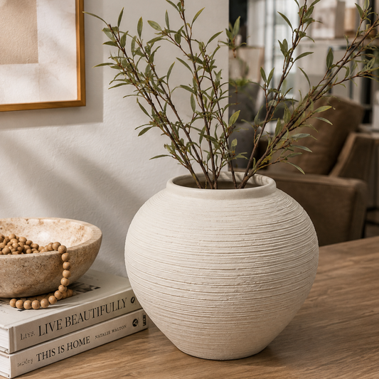 White Ribbed Ceramic Vase-Small