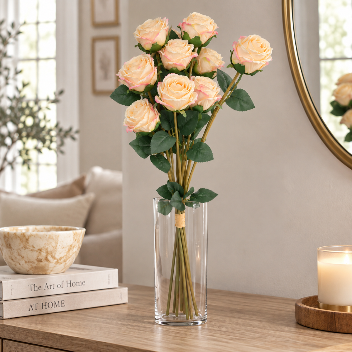 Champagne Long Stem Artificial Roses (10 Stems)