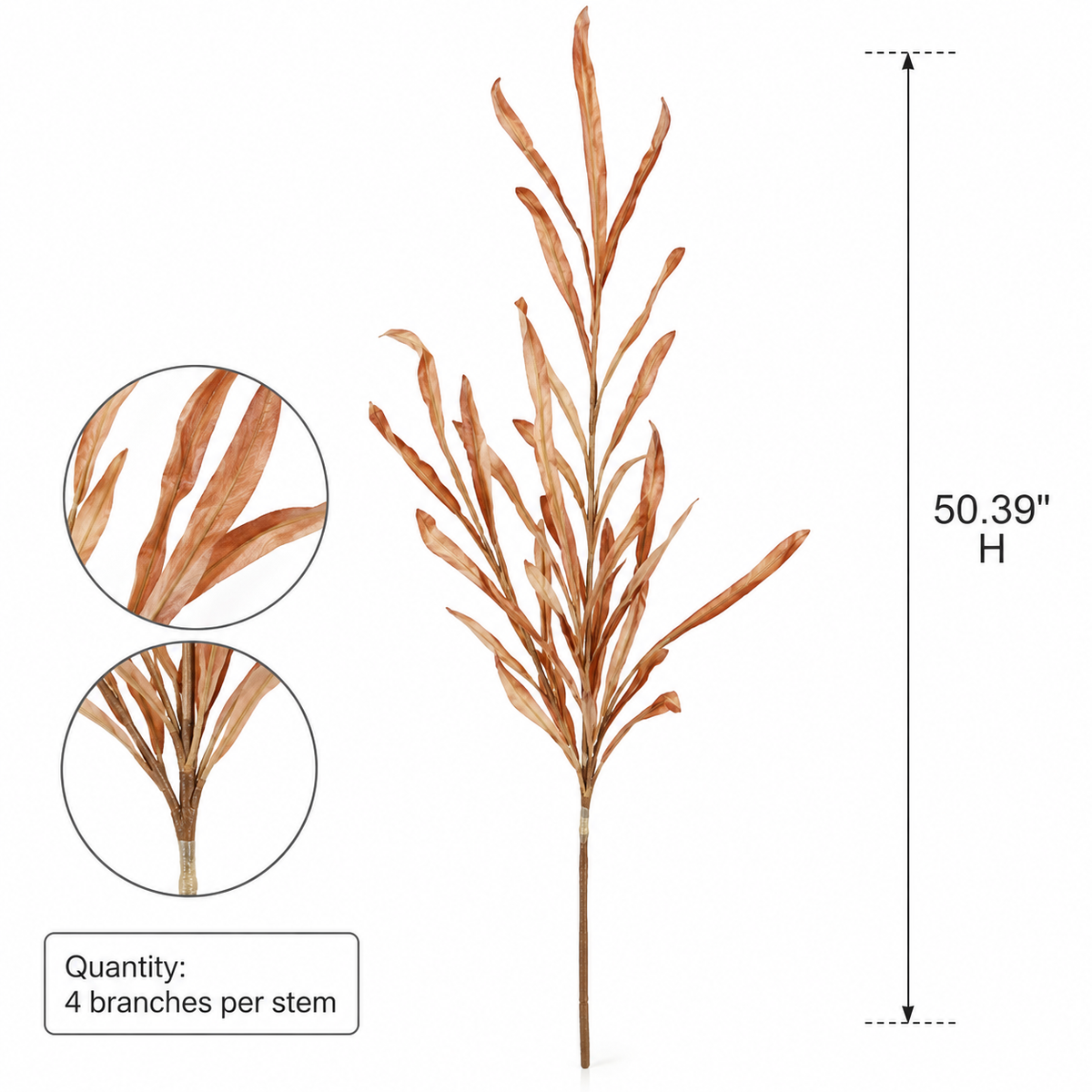 4-Branch Faux Orchid Leaves (50.39 in H)