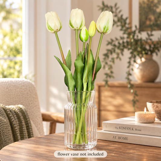 Faux White & Green 5-Head Tulip Stem (18.50 in H)