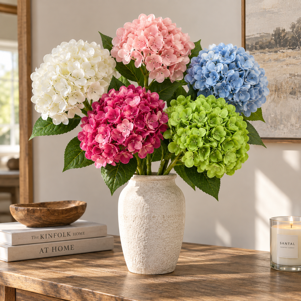 Faux Hydrangea Stem, 5 Different Colors (21 in H)