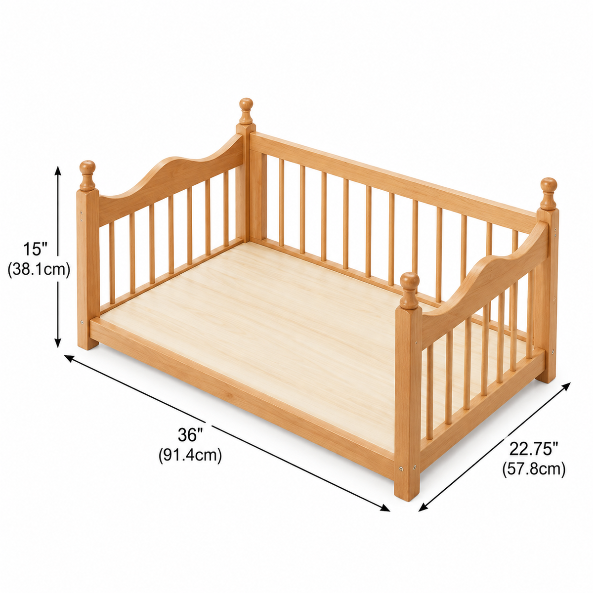 Wooden Pet Bed with Plush Cushion