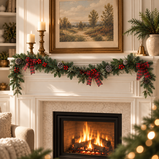 Lighted Plaid Bow Christmas Garland   (3 Different Sizes)
