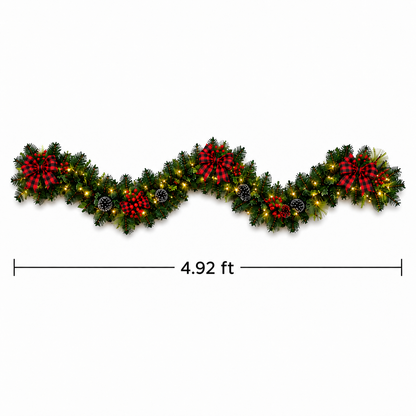 Lighted Plaid Bow Christmas Garland   (4.92ft L)
