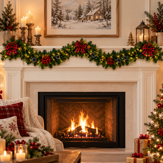 Lighted Plaid Bow Christmas Garland   (4.92ft L)