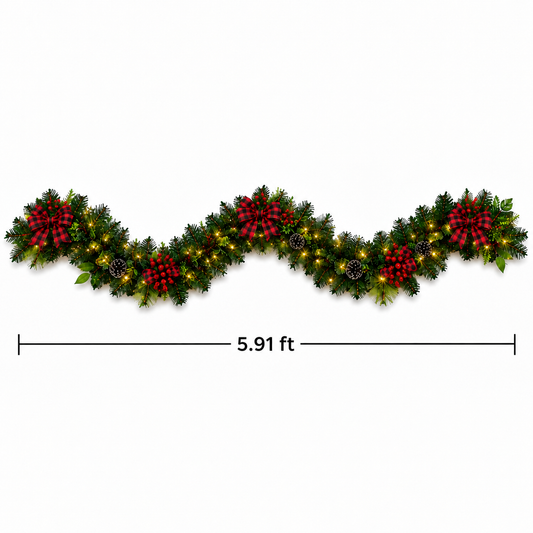 Lighted Plaid Bow Christmas Garland   (5.91 ft L)