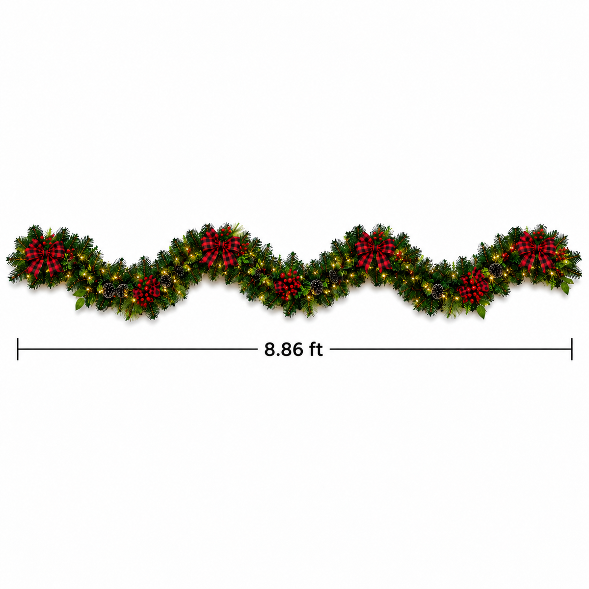 Lighted Plaid Bow Christmas Garland   (8.86 ft L)