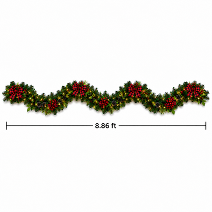 Lighted Plaid Bow Christmas Garland   (8.86 ft L)