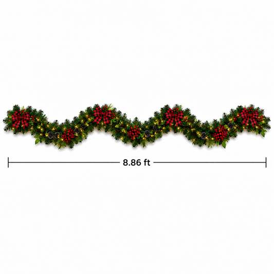 Lighted Plaid Bow Christmas Garland   (8.86 ft L)