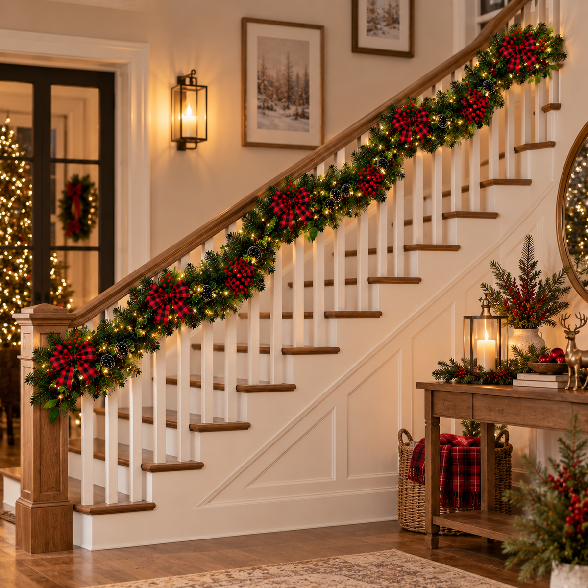 Lighted Plaid Bow Christmas Garland   (8.86 ft L)