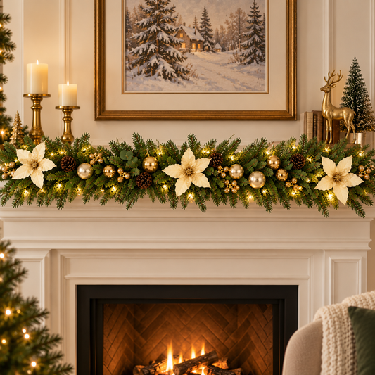 Golden Flower Christmas Garland (4.94 ft L)