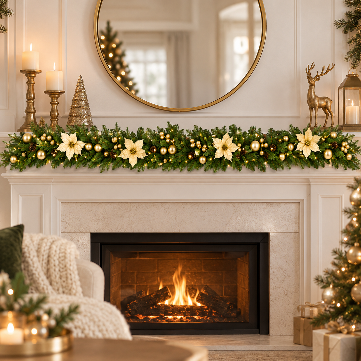 Golden Flower Christmas Garland (5.91 ft L)
