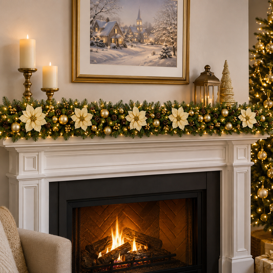 Golden Flower Christmas Garland (8.86 ft L)