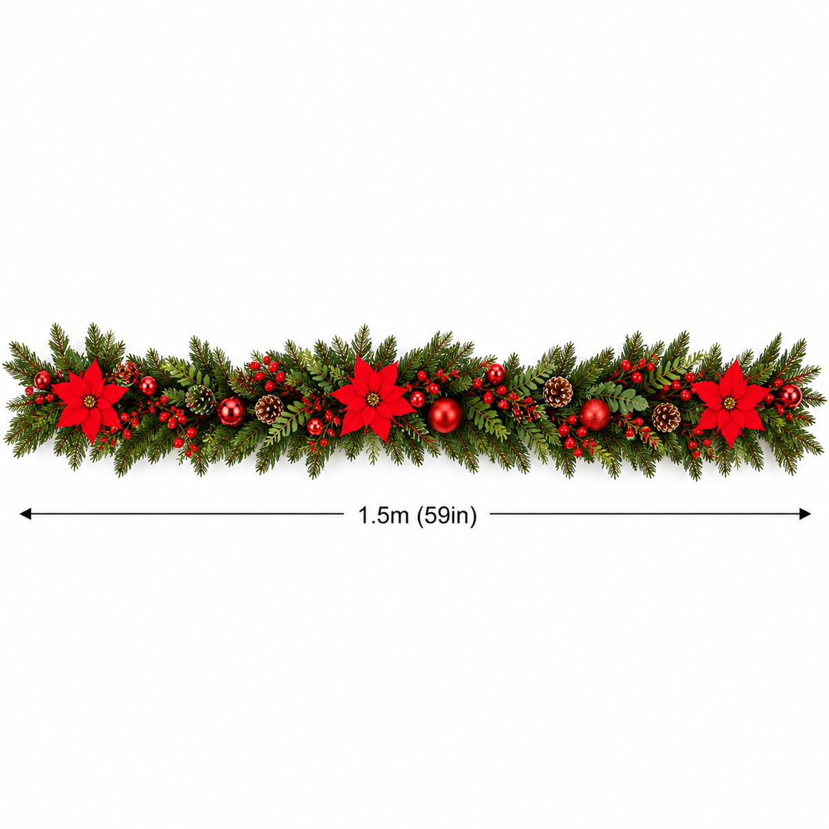 Red Flower Christmas Garland (4.92 ft L)