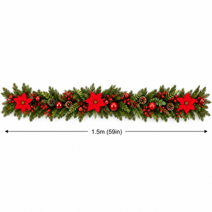 Red Flower Christmas Garland (4.92 ft L)