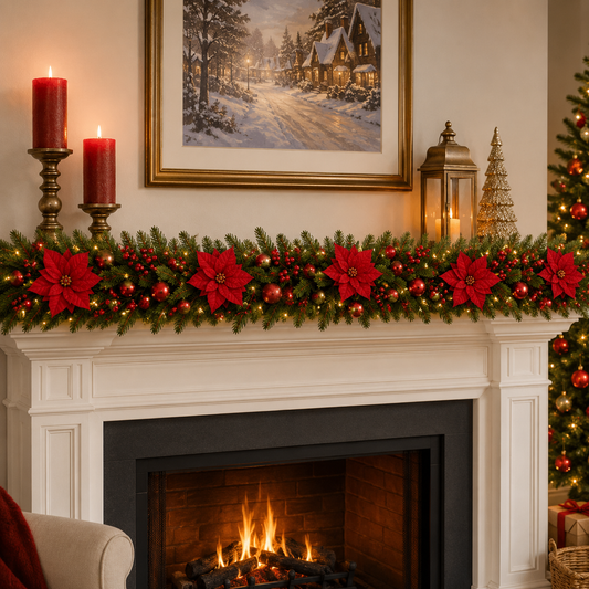 Red Flower Christmas Garland (5.91 ft L)