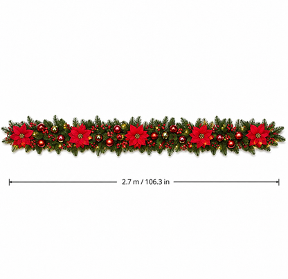 Red Flower Christmas Garland (8.86 ft L)