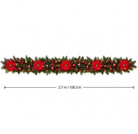 Red Flower Christmas Garland (8.86 ft L)