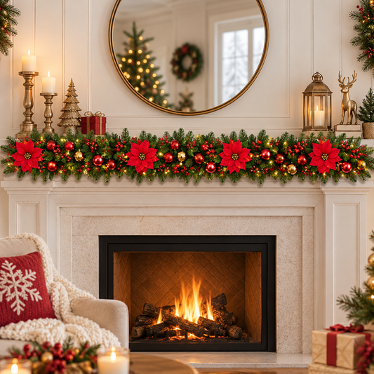 Red Flower Christmas Garland (8.86 ft L)