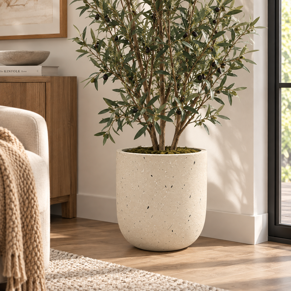 Beige Dotted Flower Pot (15.75"D×16.93"H)