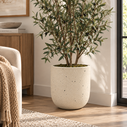 Beige Dotted Flower Pot (15.75"D×16.93"H)
