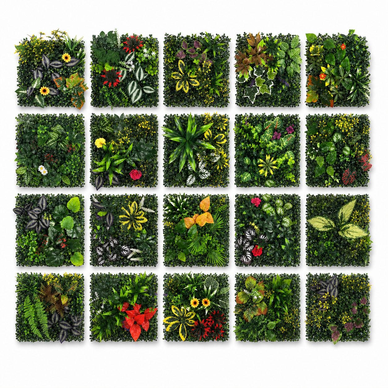 CanopyGrid Modular Greenery Wall Tile Kit — 20 Interlocking Faux Plant Panels (10" x 10")