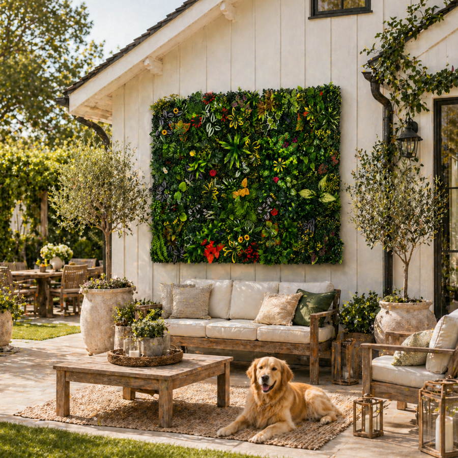 CanopyGrid Modular Greenery Wall Tile Kit — 20 Interlocking Faux Plant Panels (10" x 10")