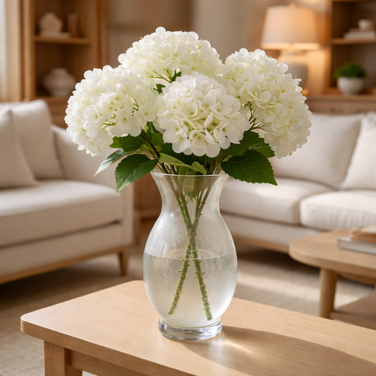 LuxeTouch 3D Hydrangea Stem-White, Soft-Touch Faux Bloom (17.7in)