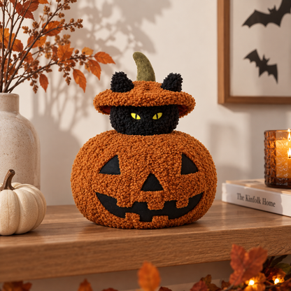 Black Cat Jack-o'-Lantern Pillow