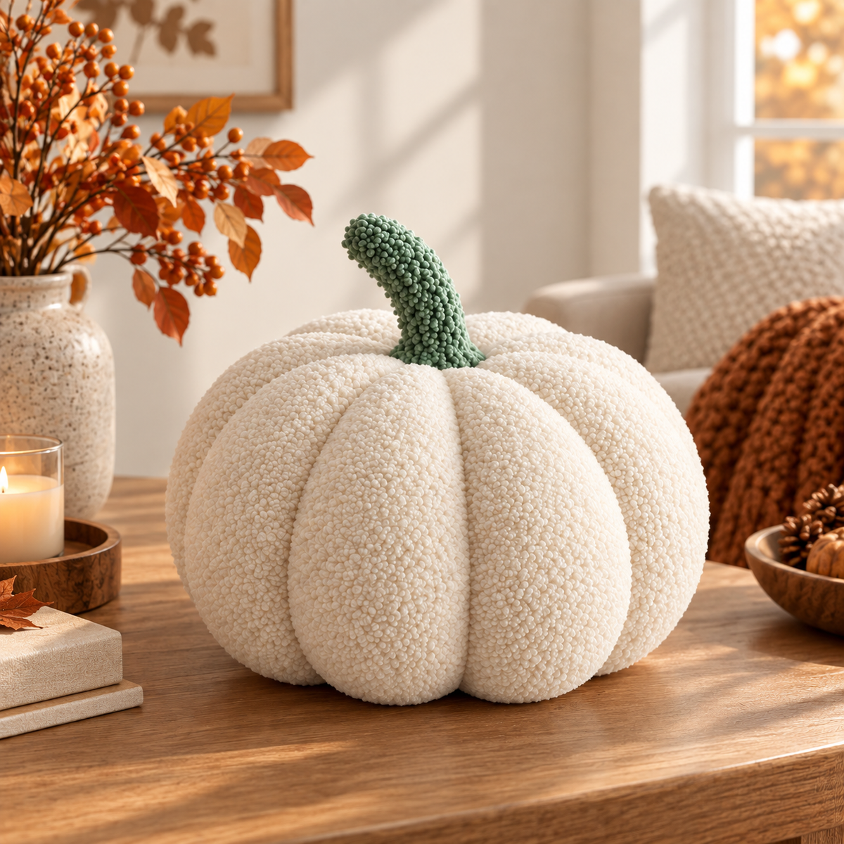 White Pumpkin Throw Pillow (15.75 in)