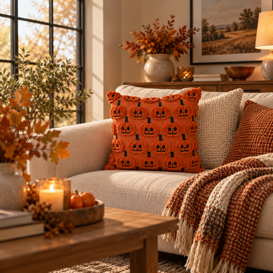 Big Eyed Pumpkin Pillow Case (18"L × 18"W)