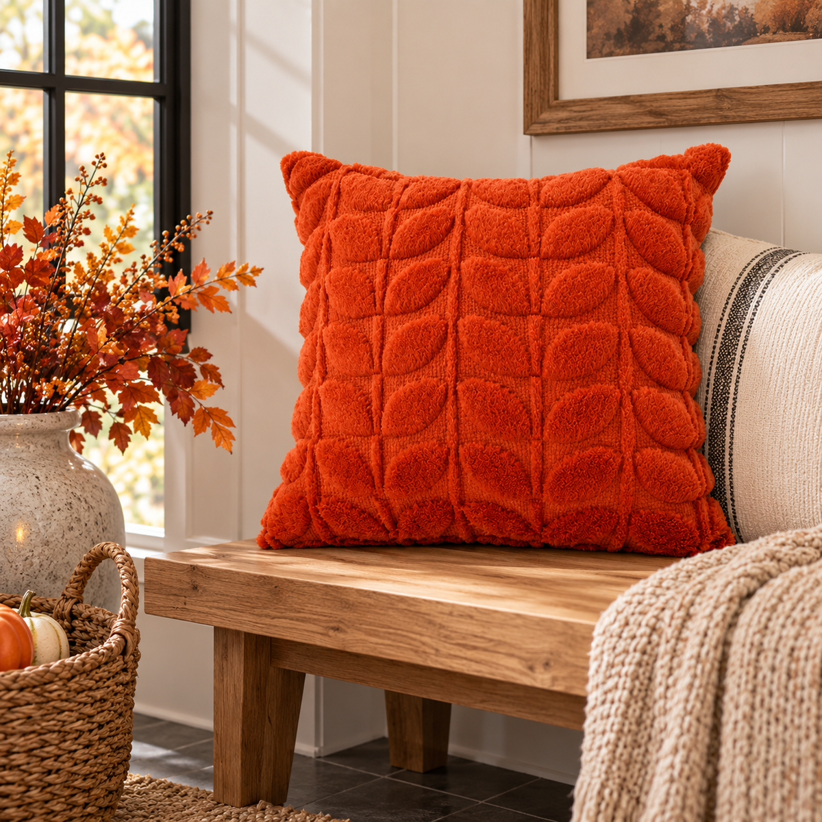 Leaves Decor Pillow Cover (20"L × 20"W)
