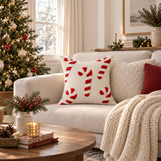 Chenille Xmas Candy Cane Pillow Cover (18"L × 18"W)