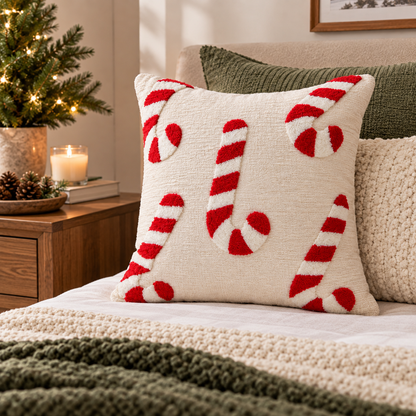 Chenille Xmas Candy Cane Pillow Cover (18"L × 18"W)