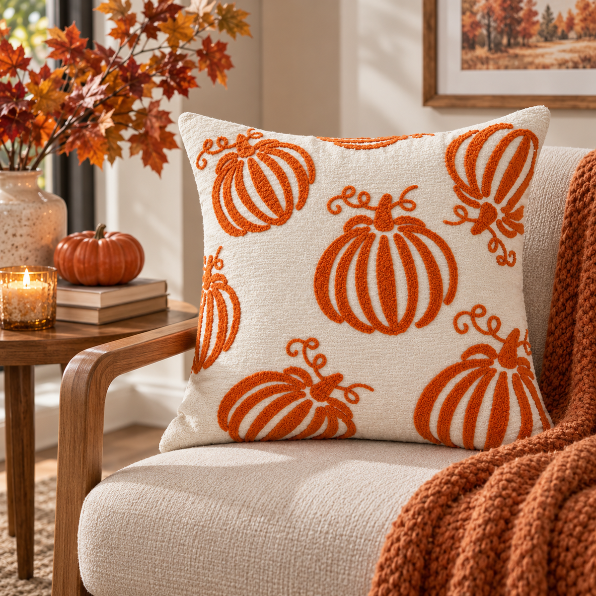 Chenille Pumpkin Pillow Cover (18"L × 18"W)