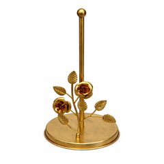 Antique brass ginkgo leaf paper towel holder, iron vine accent