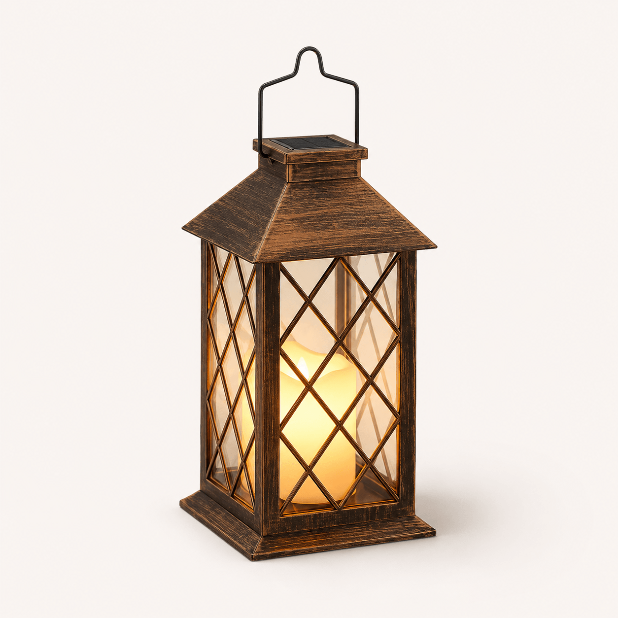 Solar LED Faux Candle Lantern with Carry Handle - Antique Copper or Black