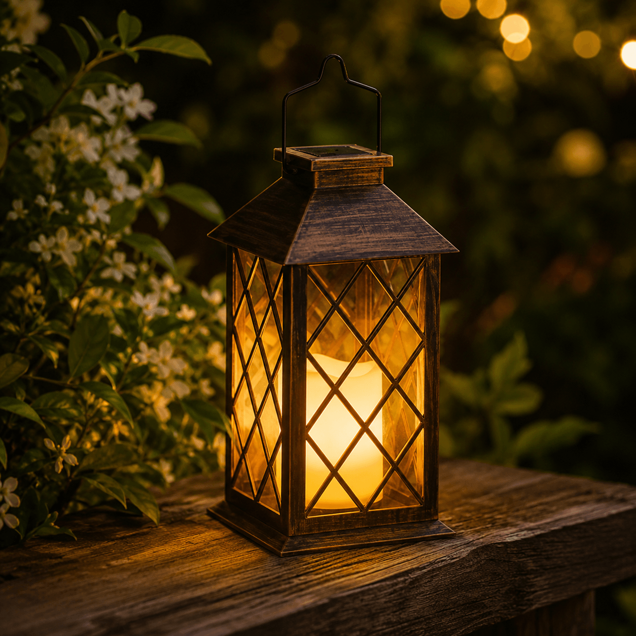Solar LED Faux Candle Lantern with Carry Handle - Antique Copper or Black