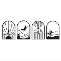 Sunburst Arches Quartet black framed metal wall art set of 4