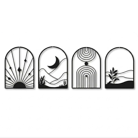Sunburst Arches Quartet black framed metal wall art set of 4