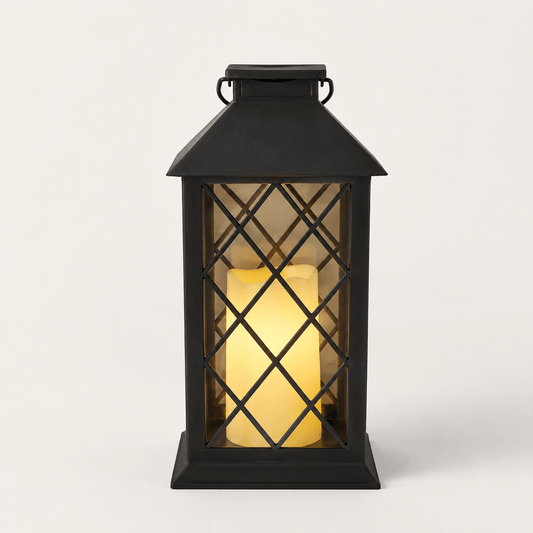 Solar LED Faux Candle Lantern with Carry Handle - Antique Copper or Black