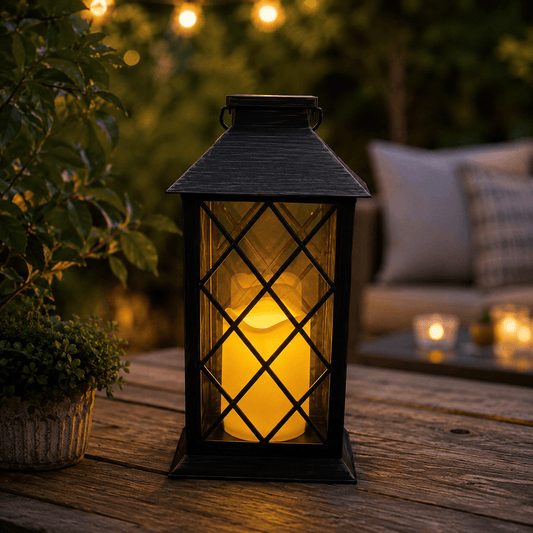 Solar LED Faux Candle Lantern with Carry Handle - Antique Copper or Black